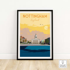 Nottingham Print England Poster framed artwork showcasing vintage travel style and vibrant colors.