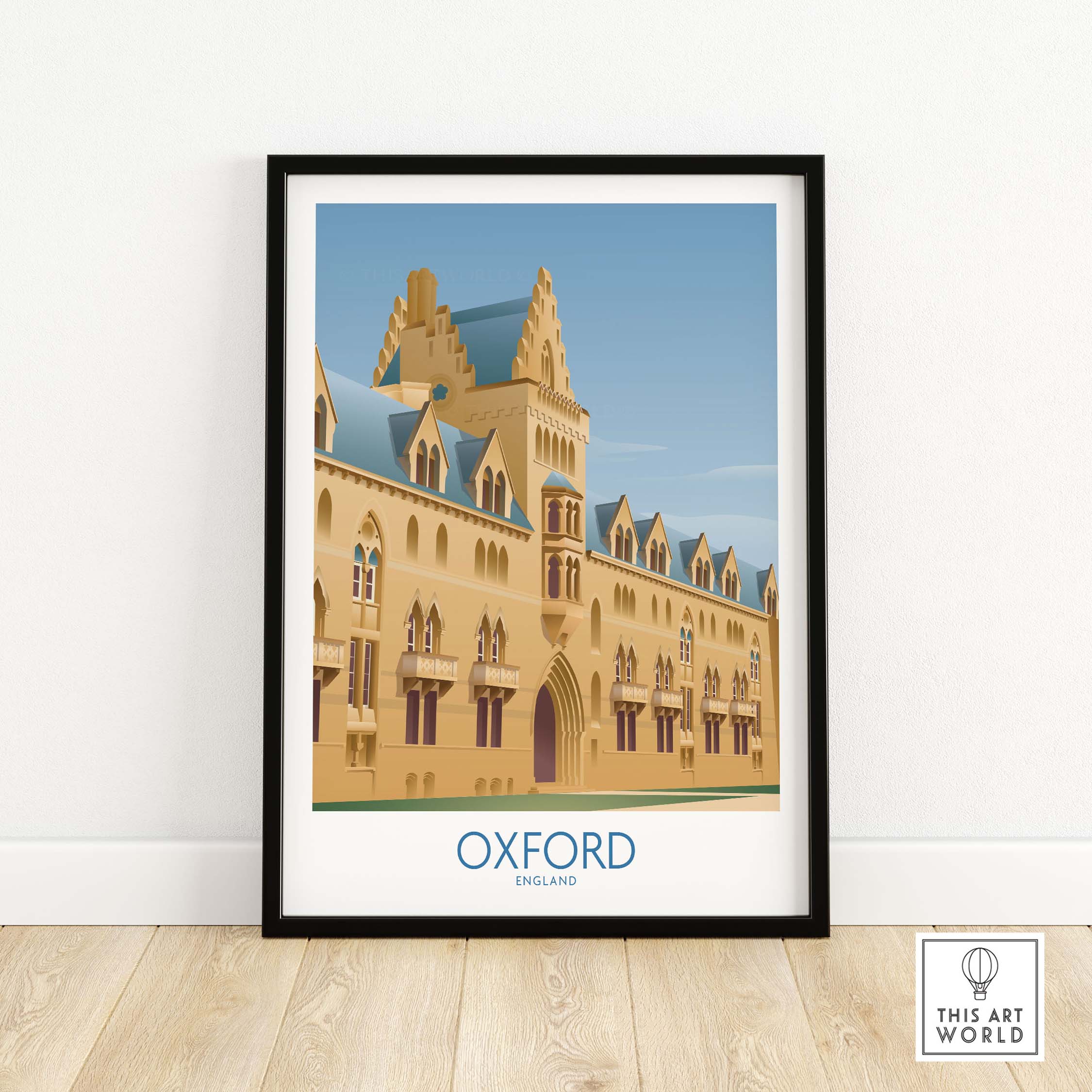Framed Oxford Wall Art Print featuring a vintage design of Oxford, England, perfect for home or office decor.