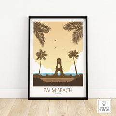 Palm Beach Wall Art print featuring vintage-inspired design with palms and coastal scenery.