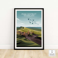 Stylish Peak District National Park poster in a minimalist frame showcasing natural landscapes.