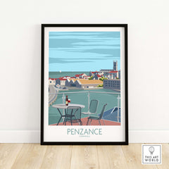 Penzance Poster Cornwall Print featuring a coastal view, minimalist design for home or office wall decor.
