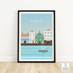 Poole Print Poster Dorset Wall Art featuring a colorful coastal scene with a boat