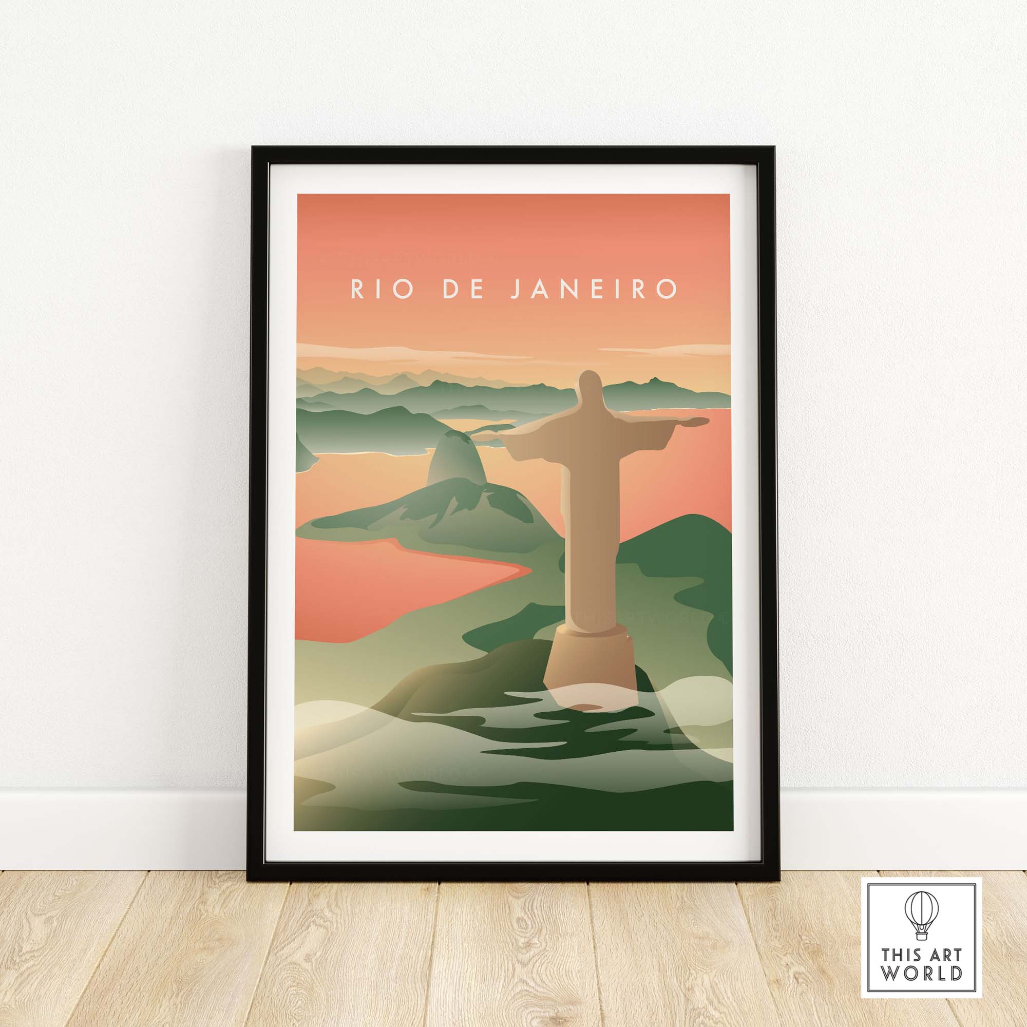 Rio de Janeiro wall art poster featuring the Christ the Redeemer statue in a vintage style, perfect for home decor.