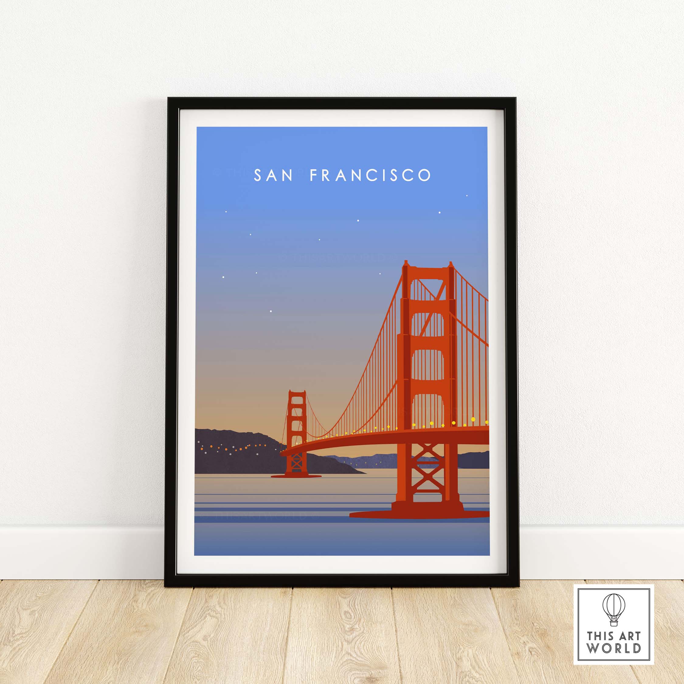 San Francisco Print Wall Art Poster featuring the Golden Gate Bridge in a vintage style, perfect for home decor.