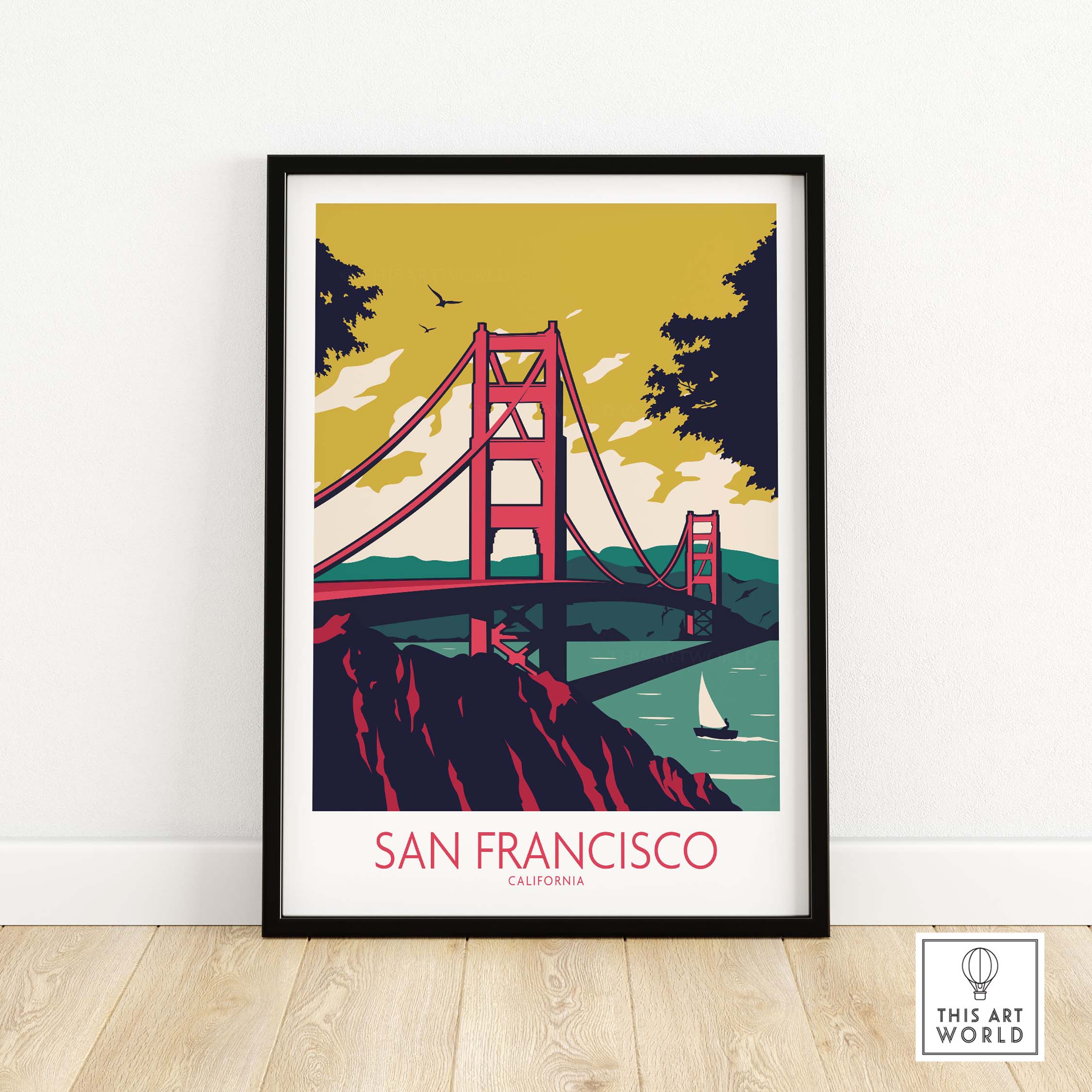 San Francisco Poster Print featuring the Golden Gate Bridge in vintage style, perfect for stylish wall art decor.