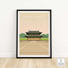 South Korea poster print featuring an iconic building, framed wall art for stylish home decor.
