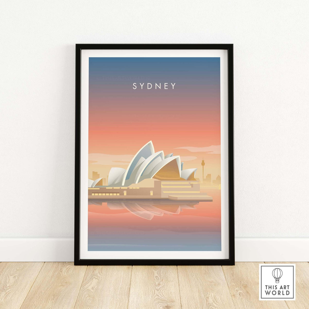 Framed Sydney Wall Art Poster featuring the iconic Sydney Opera House at sunset, perfect for home or office decor.