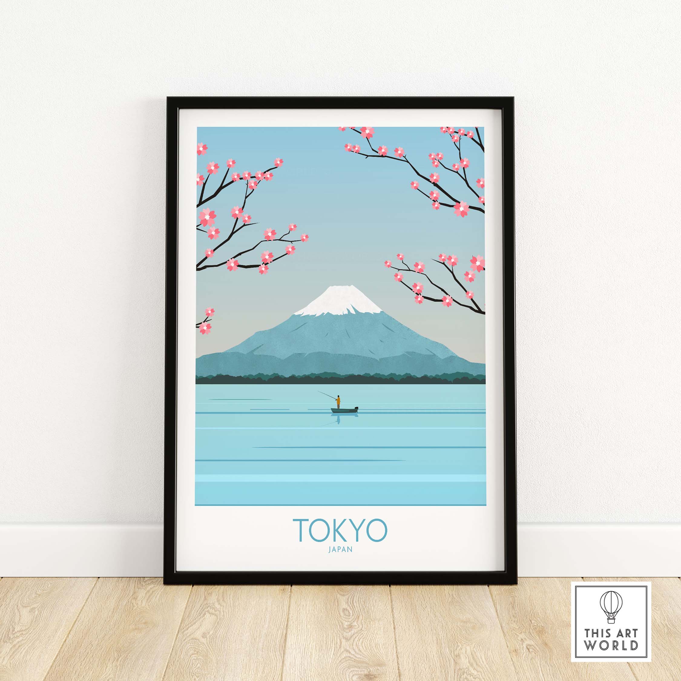 Tokyo poster featuring Mount Fuji and cherry blossoms, perfect for travel lovers and wall art enthusiasts.