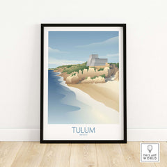 Tulum Mexico wall art print featuring vintage-inspired coastal landscape in framed design.