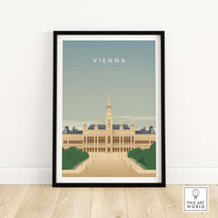 Vienna Wall Art Poster featuring a vintage-inspired illustration of a landmark, framed and ready for stylish decor.