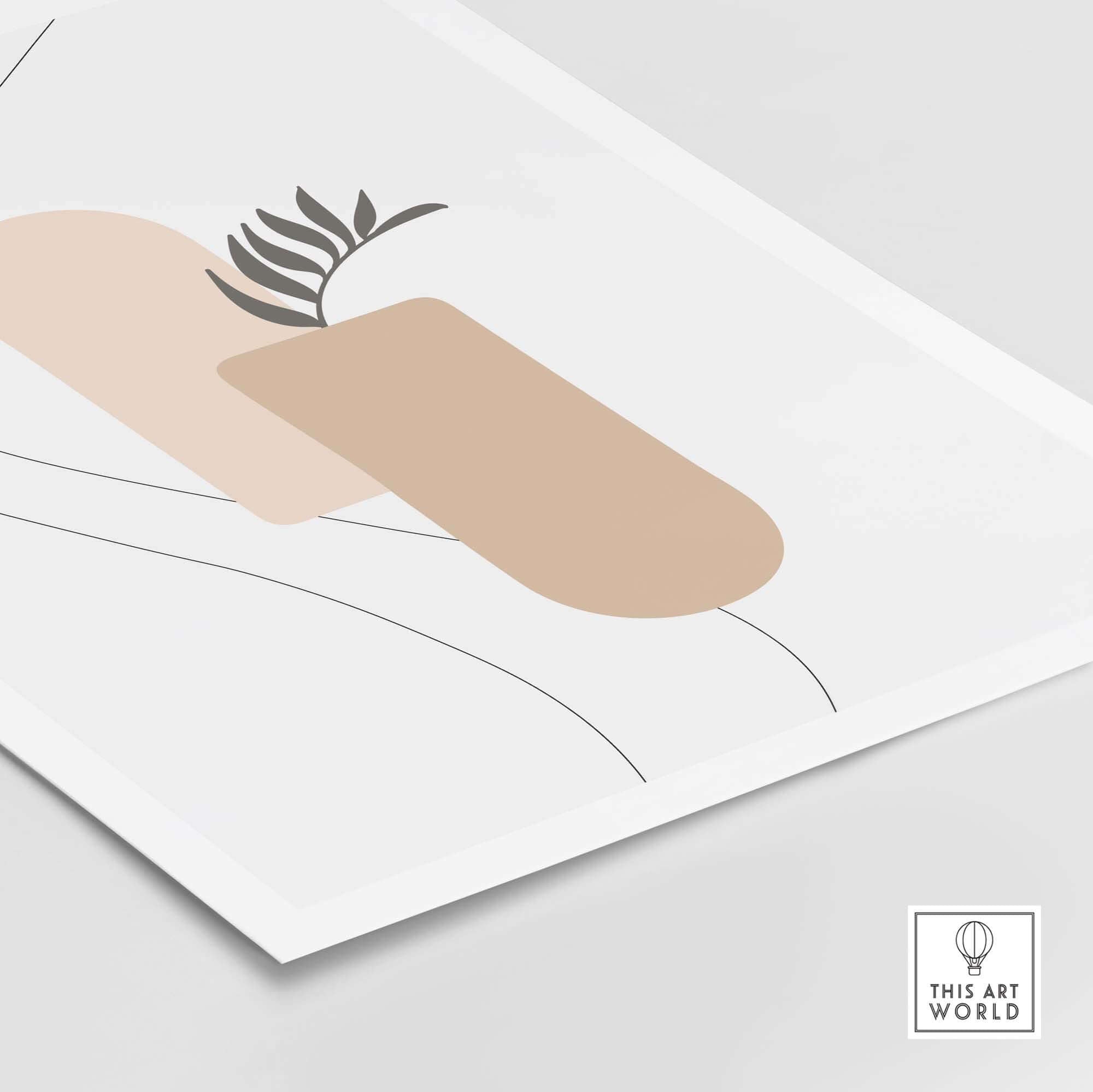 Abstract palm leaf print artwork with modern design elements for home or office decor.