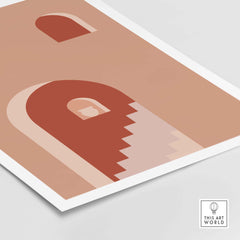 Abstract mid century print featuring geometric design in warm tones, perfect for modern home decor.