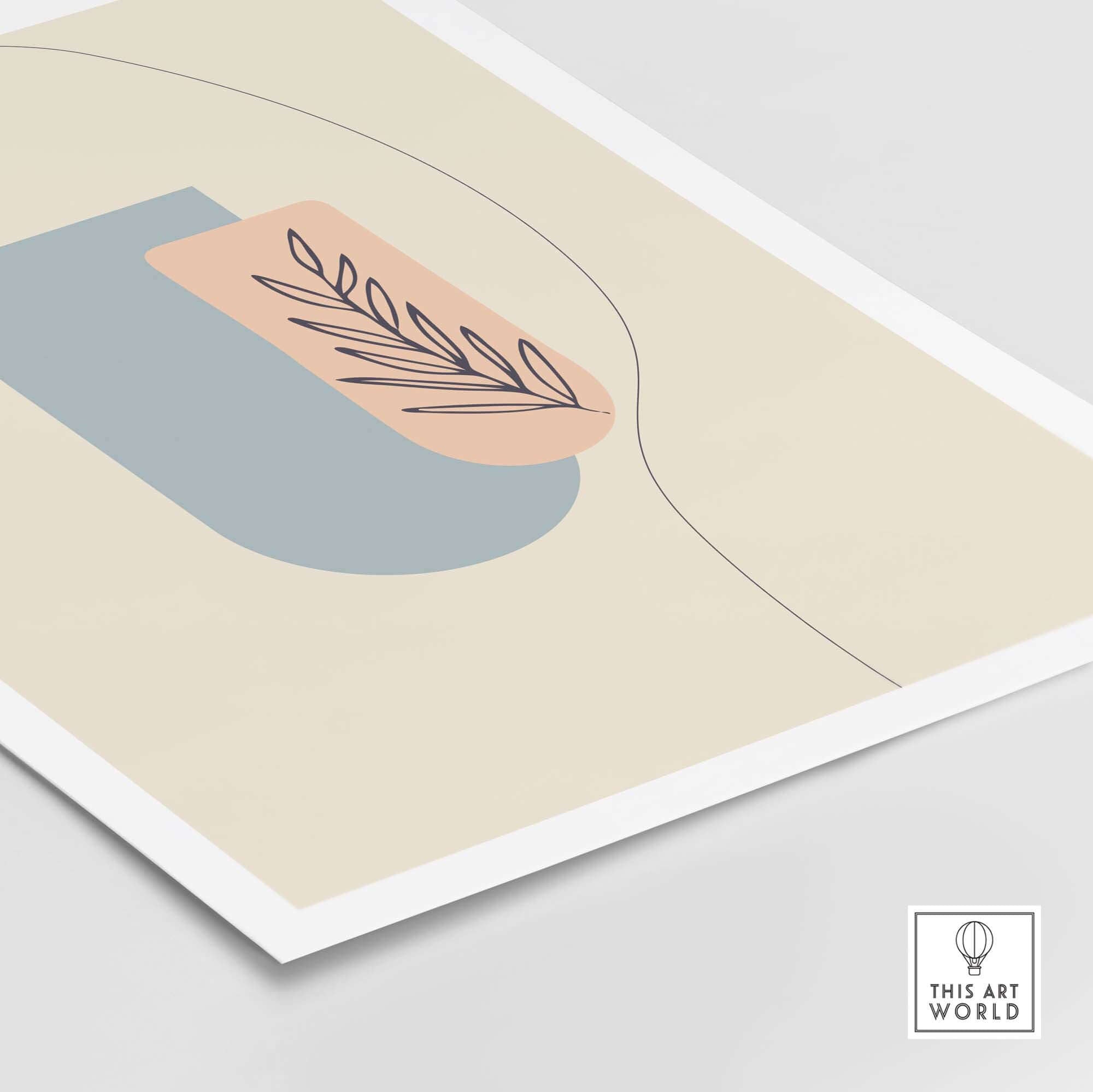Stylish boho art print featuring abstract shapes and minimalistic leaf design for modern decor.