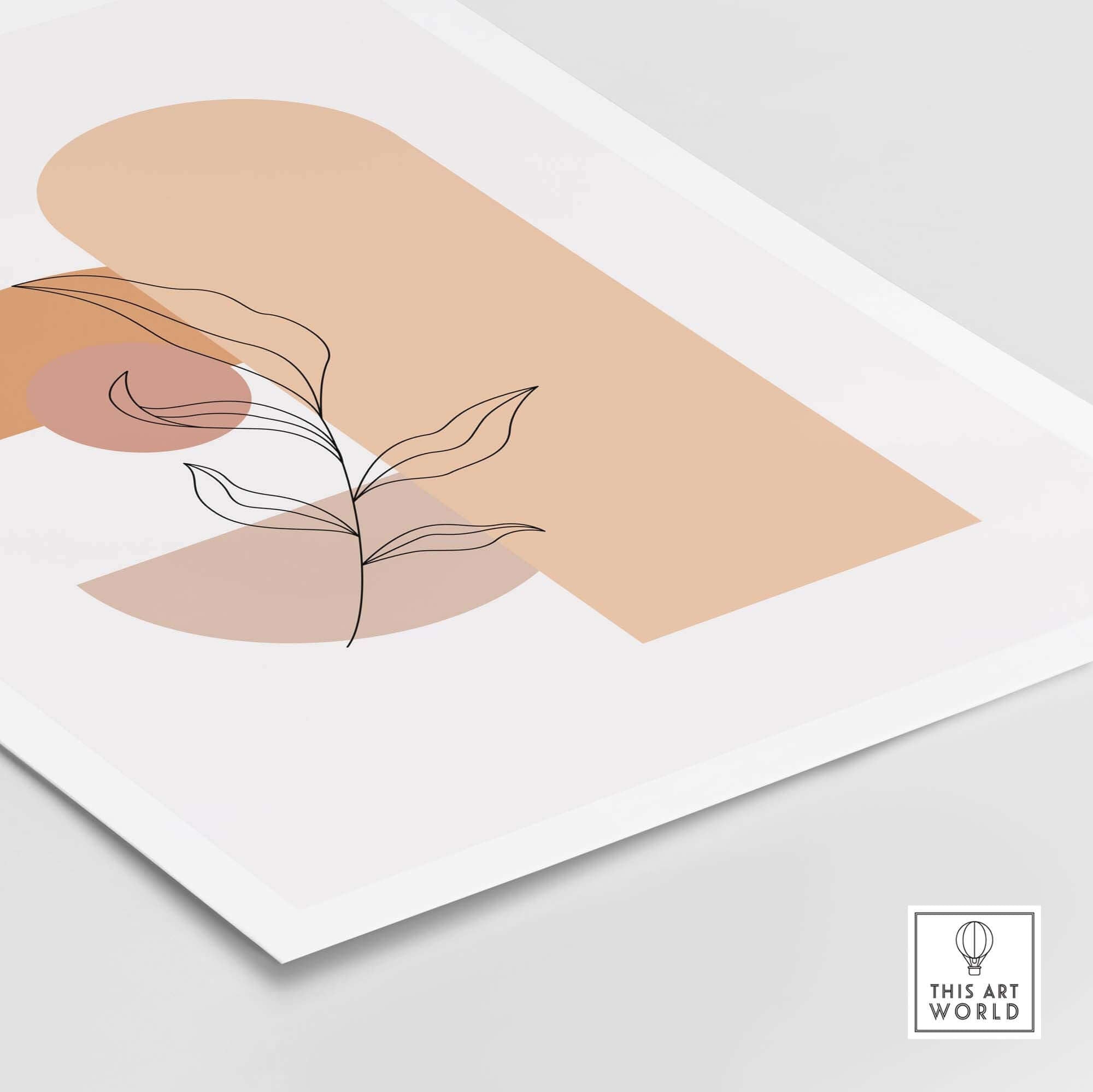 Abstract mid century print featuring geometric shapes and leaf design, perfect for modern home decor.