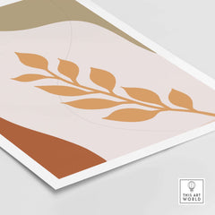 Abstract leaf wall art print in warm colors, perfect for adding a modern touch to home or office decor.