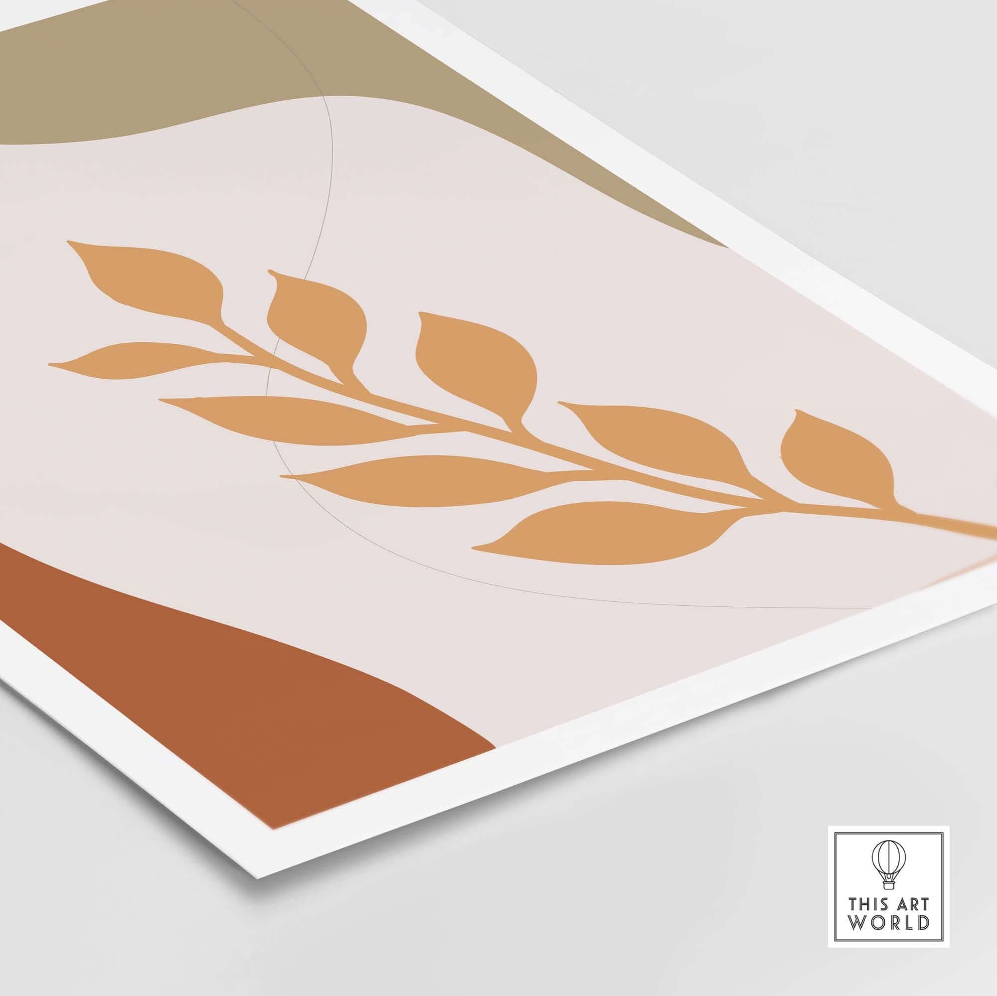 Abstract leaf wall art print in warm colors, perfect for adding a modern touch to home or office decor.