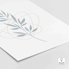 Modern leaf art print featuring abstract design with delicate lines and soft colors for stylish nature decor.