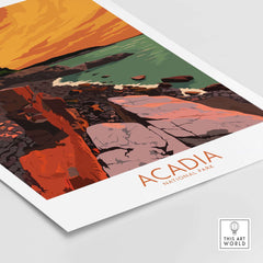Acadia National Park wall art poster featuring vibrant colors and nature-inspired design.