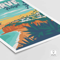 Algarve Poster Portugal featuring a vibrant coastal landscape and vintage design elements.