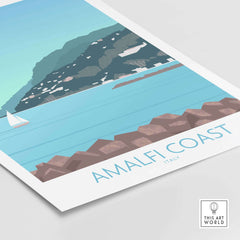 Amalfi Coast Print featuring a serene coastal landscape, ideal for vintage travel art lovers.