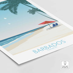 Barbados Print showcasing a serene beach scene with palm trees, inviting you to escape to the Caribbean.