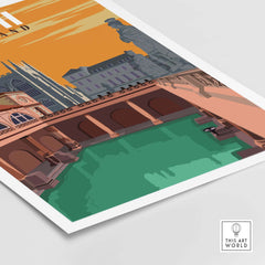 Bath England print wall art featuring vintage architecture and vibrant colors, perfect for home decor.