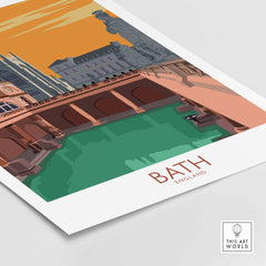Bath poster featuring England's iconic architecture and vibrant colors, ideal for travel art lovers.