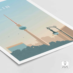 Berlin Print Wall Art Poster featuring iconic landmarks in vintage style, perfect for home or office decor.