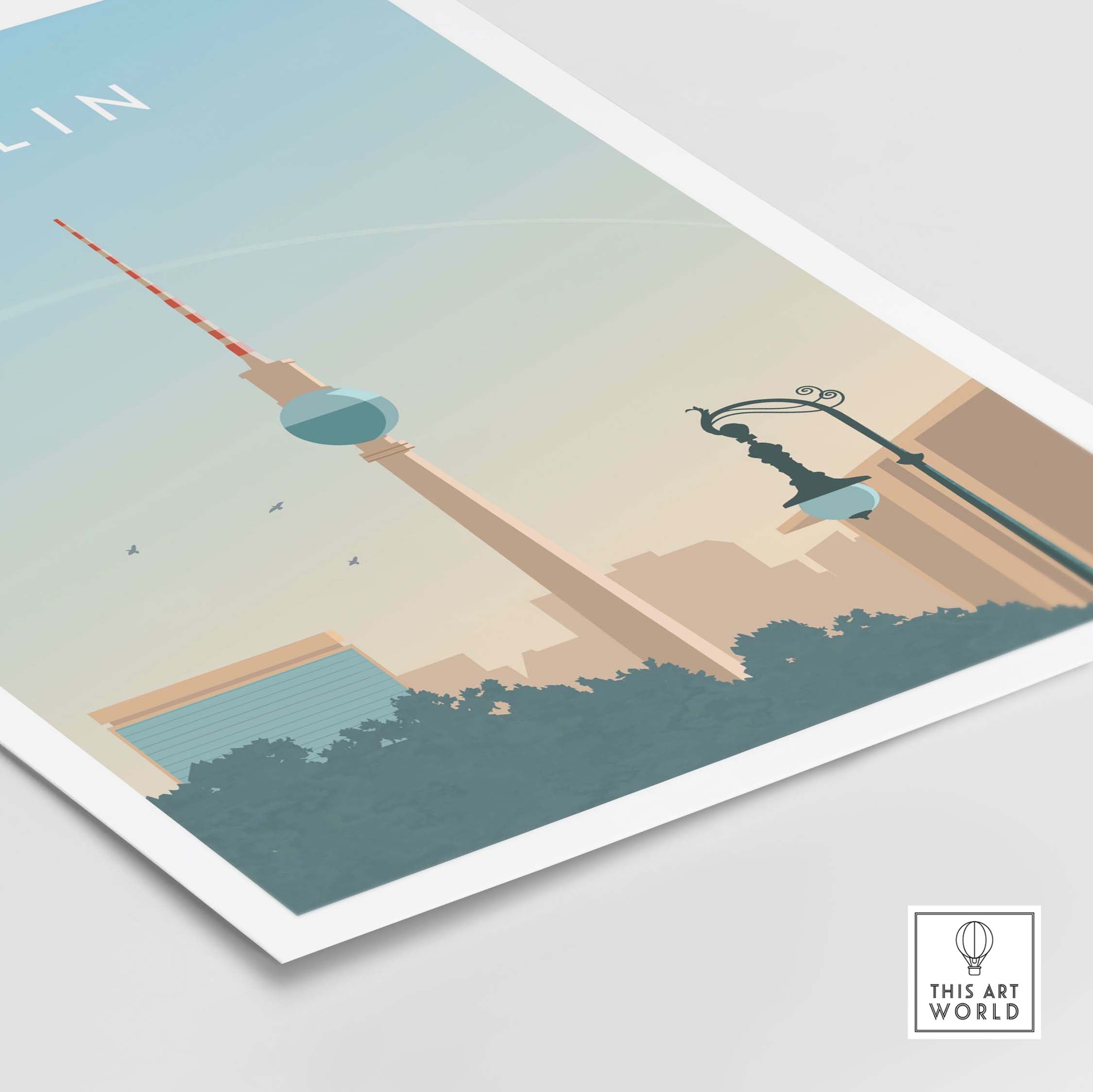 Berlin Print Wall Art Poster featuring iconic landmarks in vintage style, perfect for home or office decor.