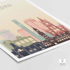 Bradford city skyline poster in pastel colors showcasing iconic architecture for stylish wall art.