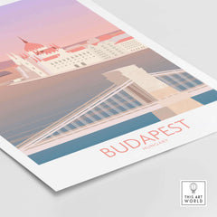 Stylish Budapest Print featuring the Chain Bridge and city skyline, perfect for travel lovers and home decor.