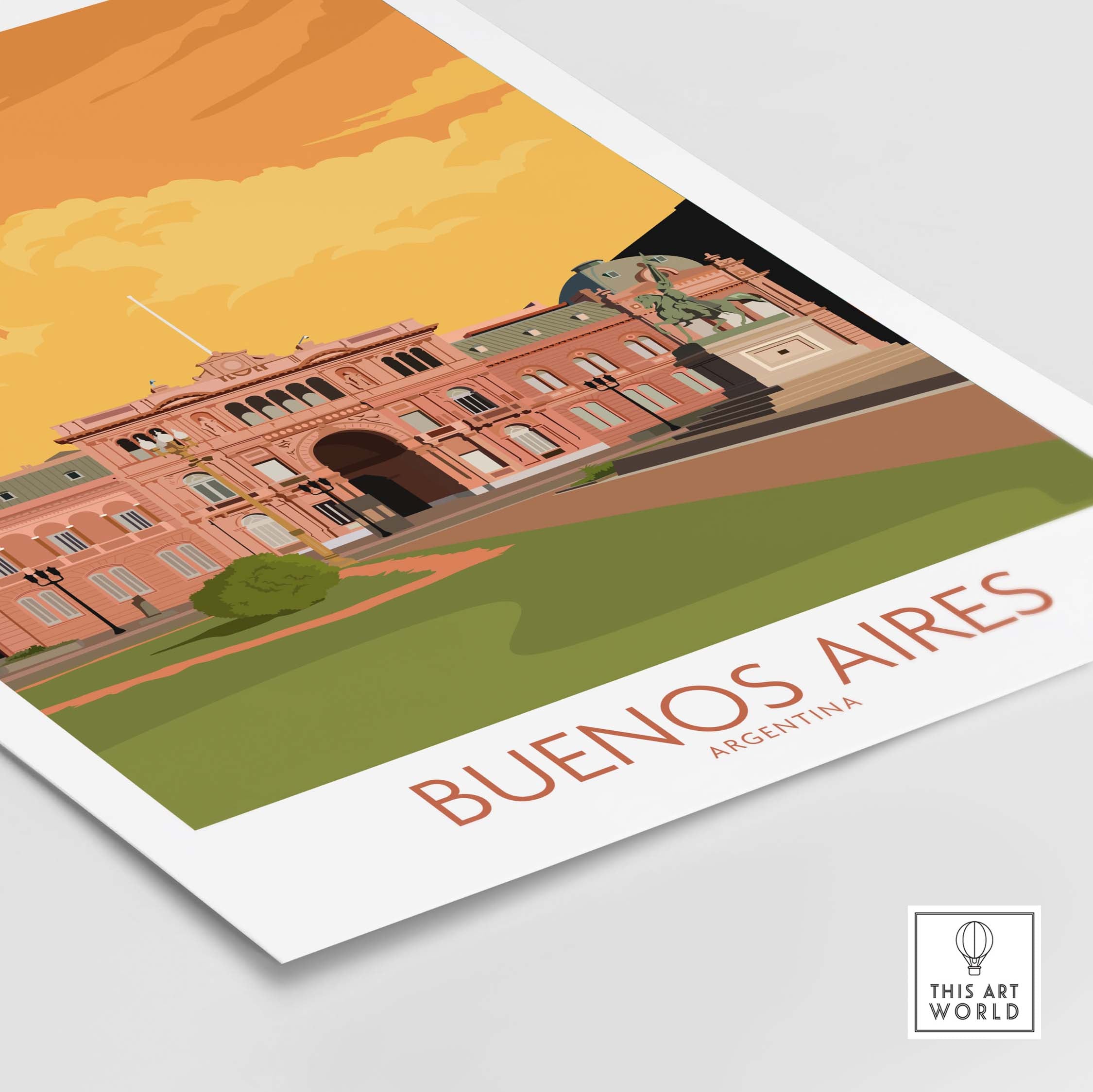 Buenos Aires poster featuring historic architecture, inspired by vintage travel posters, perfect for home decor.