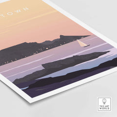 Cape Town Print Wall Art Poster featuring a sailboat and scenic landscape in soft pastel colors.