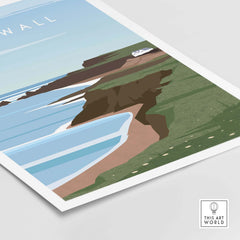 Cornwall Print Wall Art Poster showcasing the Cornish coast with waves and cliffs, ideal for home or office decor.