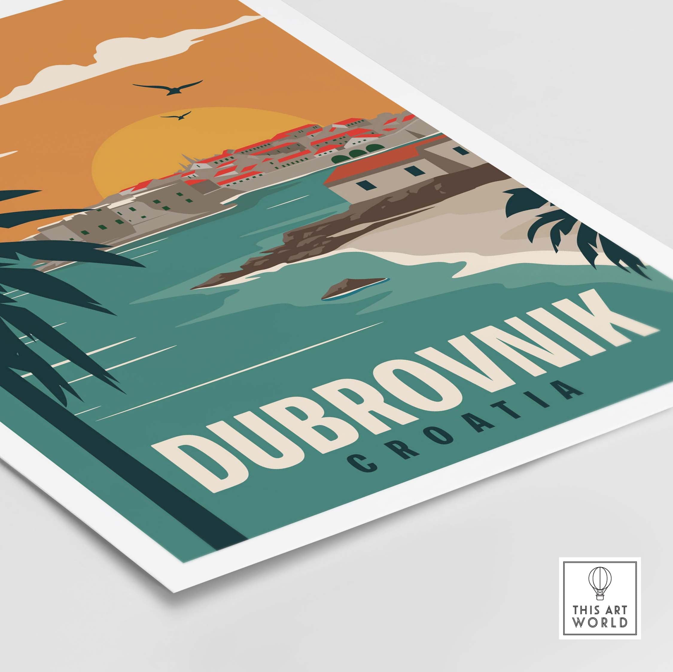 Dubrovnik Poster Wall Art Print featuring vibrant colors and coastal view of Croatia, perfect for home decor.