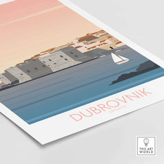 Dubrovnik Print Travel Poster showcasing the coastal city with pastel colors, perfect for home or office decor.