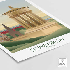 Edinburgh Wall Art Print showcasing iconic Scottish architecture with vintage travel poster style.