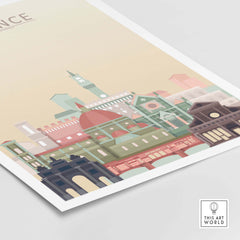 Florence Skyline Print showcasing iconic architecture in pastel tones, perfect for home or office decor