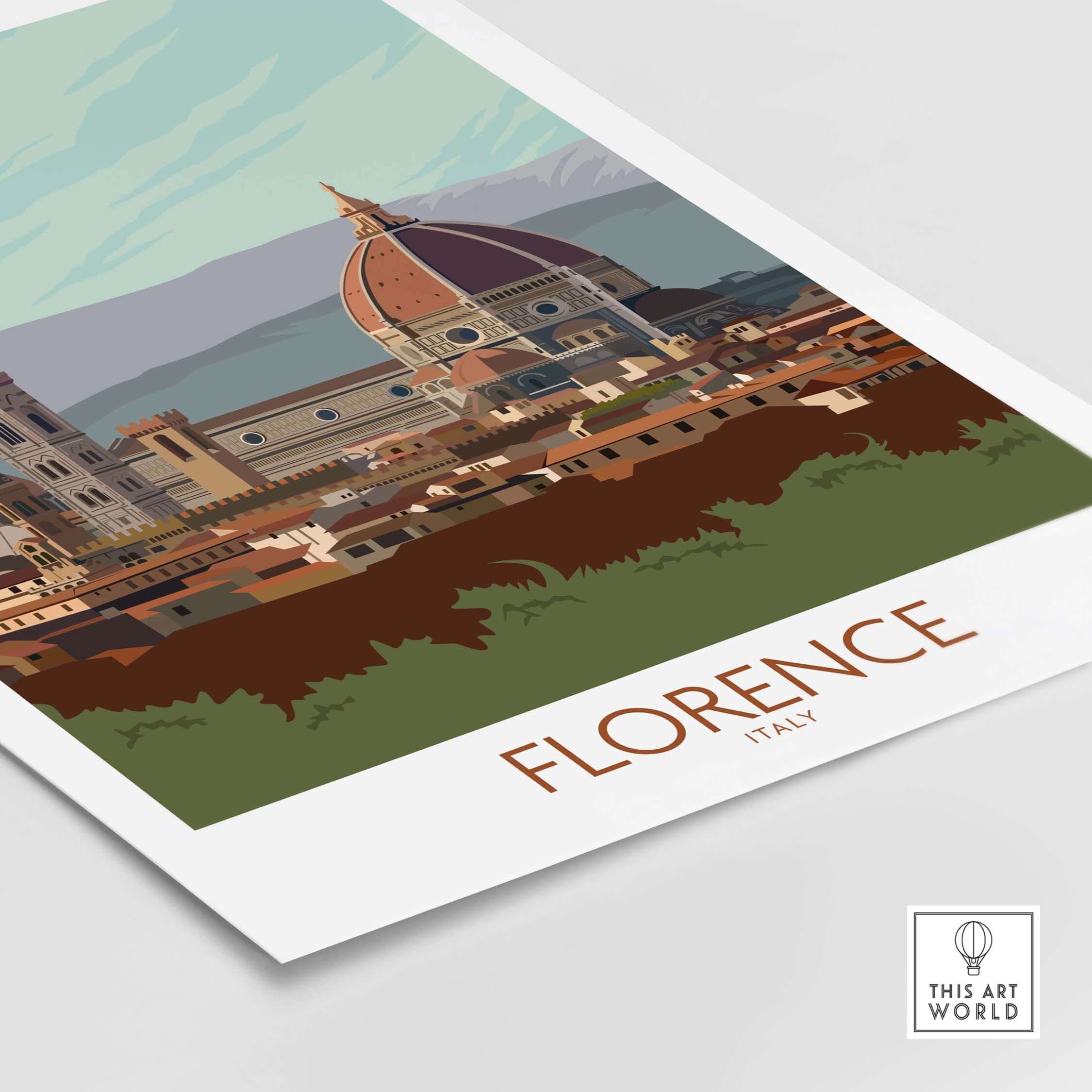 Florence Print Italy Travel Poster featuring iconic landmarks in a vintage style.