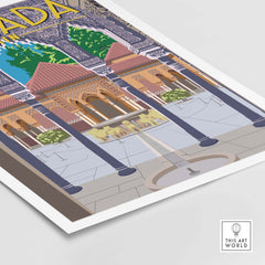 Granada Poster Spain Print featuring the Alhambra Palace with vibrant colors and vintage travel art style.