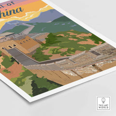 Great Wall of China poster print featuring a colorful vintage design, perfect for travel enthusiasts and home decor.