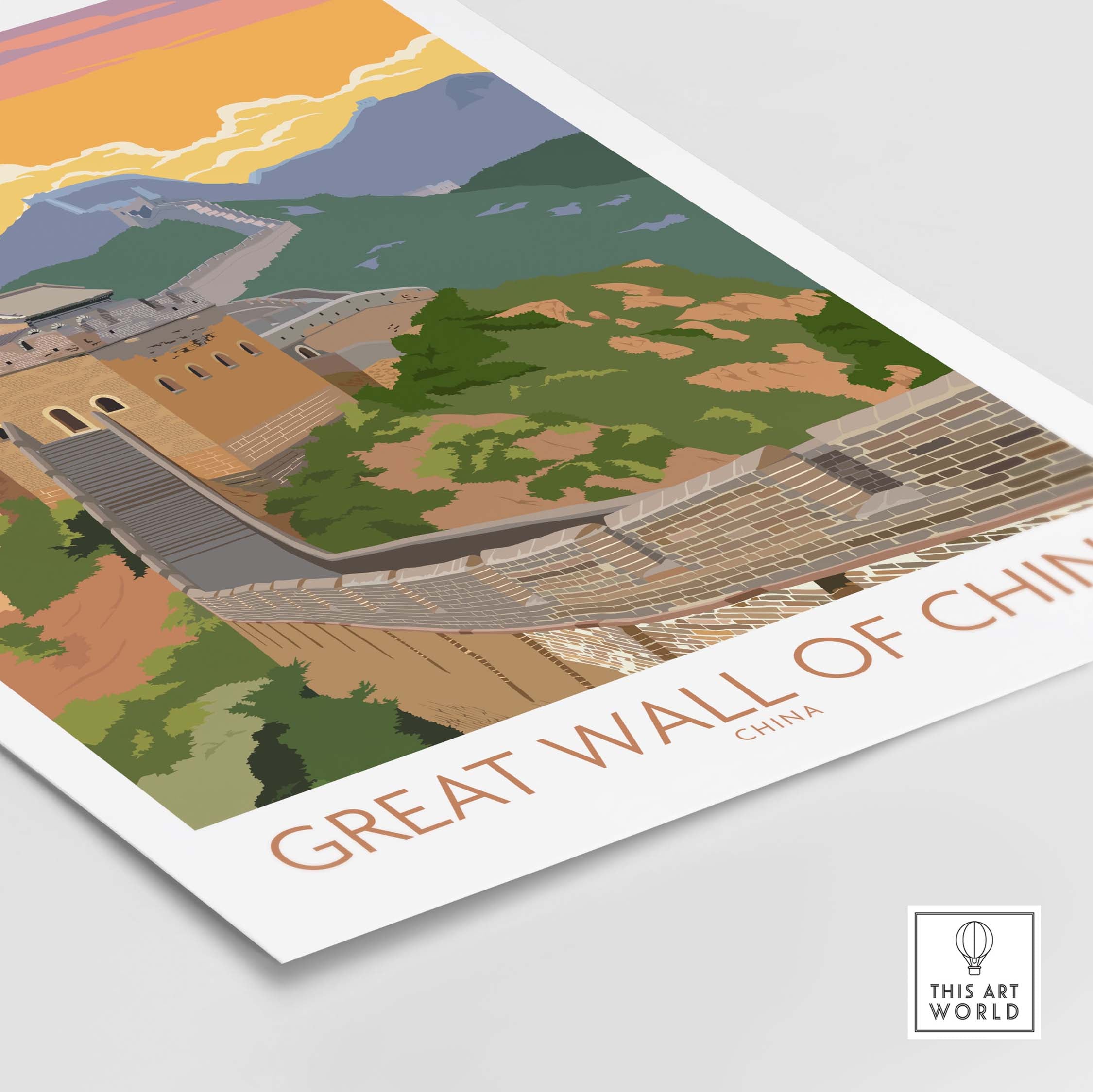 Great Wall of China vintage travel print showcasing beautiful landscapes and stylish design by This Art World.