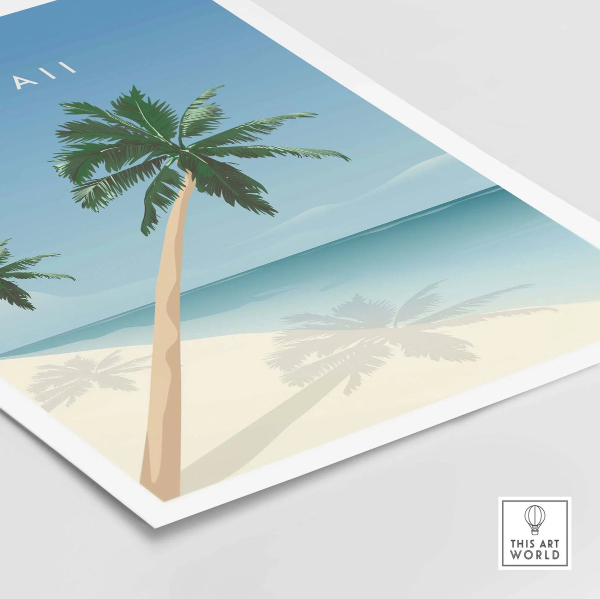 Hawaii Wall Art Poster featuring palm trees and ocean, perfect for adding a tropical vibe to your home or office decor.