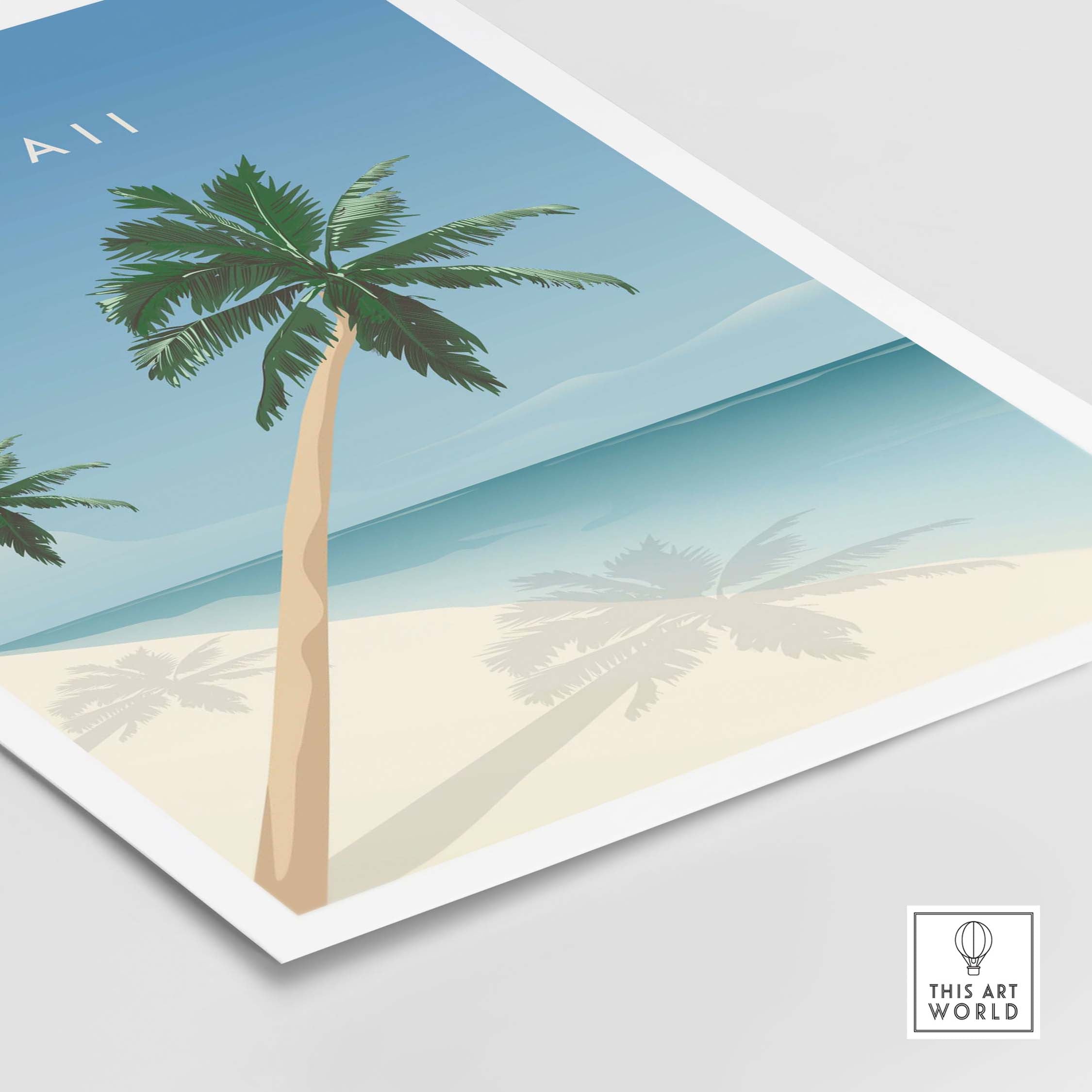 Hawaii Wall Art Poster featuring palm trees and ocean, perfect for adding a tropical vibe to your home or office decor.
