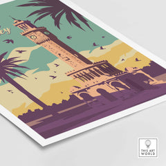 Izmir Print Turkey travel poster featuring iconic clock tower and palm trees in vintage design.