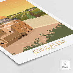 Jerusalem wall art poster featuring minimalist design with vintage travel poster style, perfect for home decor.