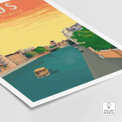 Leeds Poster Print featuring a serene river view and vintage-inspired design, ideal for stylish wall art.