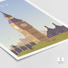 London Print Wall Art Poster featuring Big Ben, showcasing vintage travel design for home or office decor.