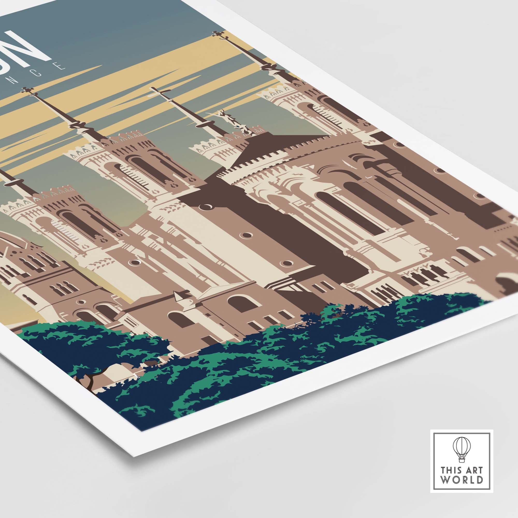 Lyon Print France Poster showcasing vintage travel artwork, perfect for home or office decor.