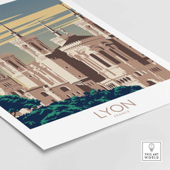 Lyon Poster France Wall Art featuring a vintage-style illustration of Lyon's architecture.